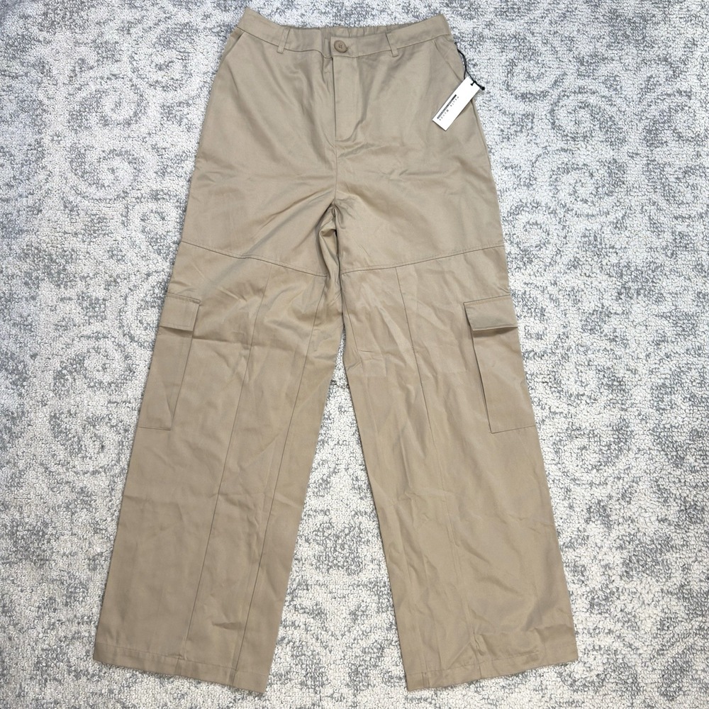 Haute Monde‎ Pants Womens Large Khaki High Rise Wide Leg Baggy Cargo Elastic New